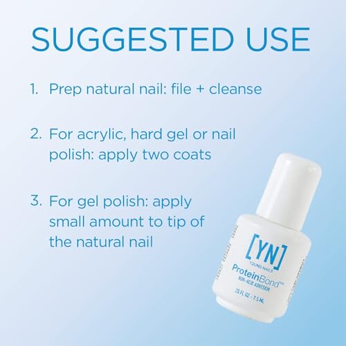 Young Nails Protein Bond - Non-Acidic Nail Primer, Enhanced Adhesion for Gel Polish & Acrylic, Nail Dehydrator, PH Bonder for Gel Nails, 0.5 oz