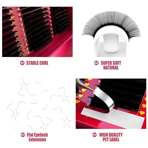 80 Rows Ellipse Flat Eyelash Extension 0.10-0.25 Matte Black Cashmere Flat Lashes Individual Two Split Tips Lash Extension (D Mix 8-15mm)