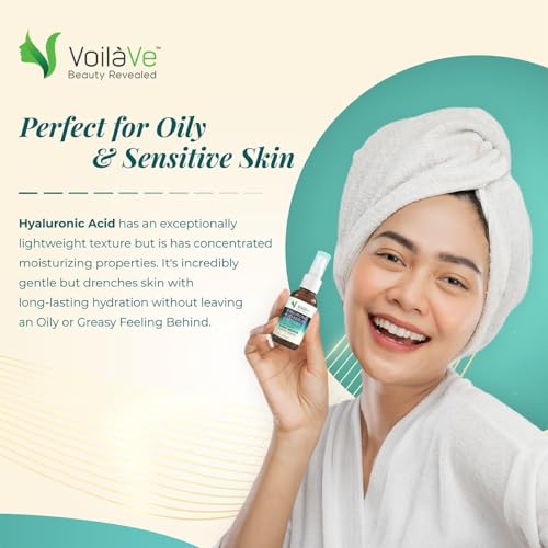 VoilaVe Hyaluronic Acid Serum for Face - 100% Pure, Hydrating & Anti-Aging Formula with Collagen Peptides - Plumps, Moisturizes, Reduces Wrinkles & Dark Spots - Non-Greasy, Paraben-Free, 1 fl. oz