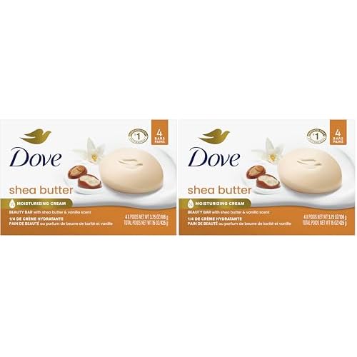 Dove Beauty Bar Soap Shea Butter for Nourished,Radiant Skin,Enriches Skin 3.75 oz,(Pack of 8)