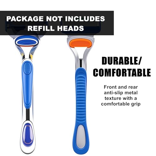 ONLY Compatible with Gillette Fusion 5 Handle,Ergonomic Metal Replacemen Handle Compatible with Gillette Fusion5 Razors for Men,Comfort and and Non-Slip,2Pack.(ONLY THE HANDLE)