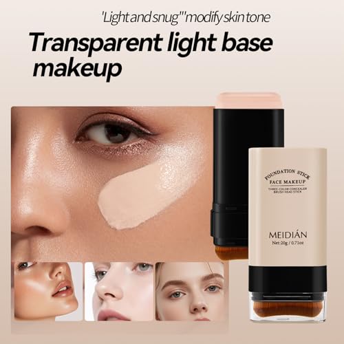 Ivory Foundation Stick-2-in-1 Creamy Concealer&Brush,Buildable Coverage for Smooth, Brightening Makeup Look
