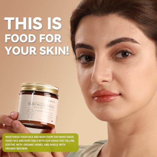Whipped Tallow Honey Cream with Grass-Fed Beef Tallow & Raw Honey, Face & Body Moisturizer, for Dry, Sensitive Skin, Eczema, Rosacea,US- Made,FL.4oz(Citrus Breeze)