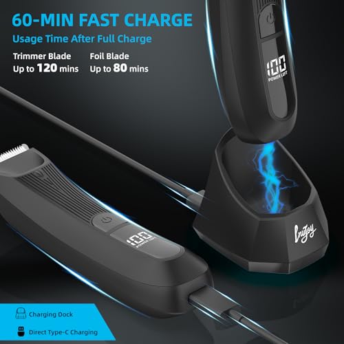 INVJOY Manscape Body Trimmer for Men, Waterproof Electric Razor/Shavers with Dual-Head for Facial, Pubic & Groin Hair Grooming, Ceramic & Foil Blades Hair Trimmer with LED - Birthday Gift for Him Dad
