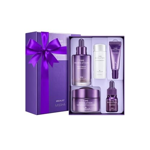 MISSHA Time Revolution Night Repair 5X Gift Set Night Repair Ampoule and Cream 5X, The First Essence 5X for Youthful, Glass Skin, Korean Skin Care