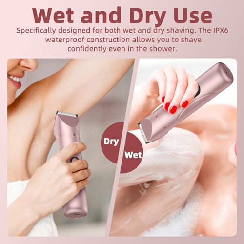 Bikini Trimmer for Women, Painless Lady Shavers with Facial Hair Removal and Nose Hair Trimmer for Leg, Nose,Body and Armpit (Rose Gold)