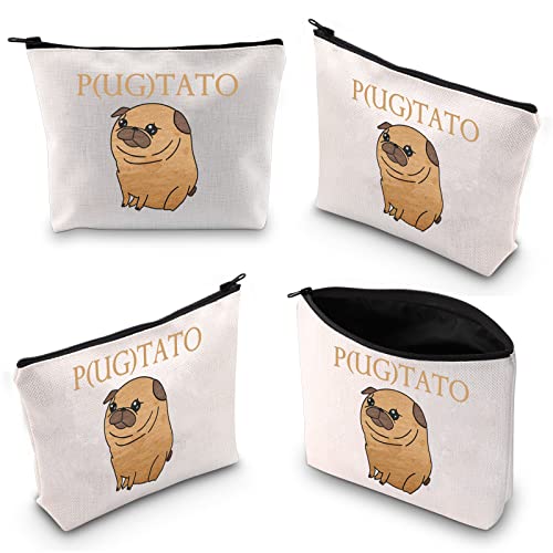 XYANFA Pugtato Makeup Bag Funny Pug Gift Pug Lover Gift Pug Owner Gift Pug Zipper Pouch Gift For Pug Enthusiast (P(UG) TATO)