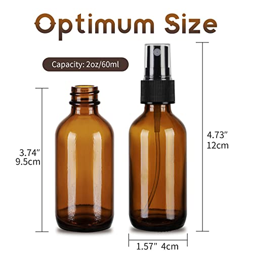 24 Pack Amber Glass Spray Bottles, 2oz/60ml Empty Glass Spray Bottles with Fine Mist, Small Leak Proof Travel Dispenser Bottles for Essential Oils, Bath, Beauty, Hair & Cleaning