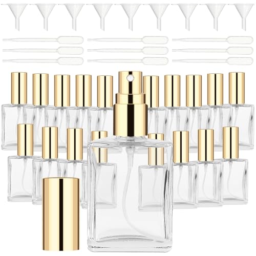 18Pcs Gold Glass Spray Bottles, 15ml Perfume Spray Bottles, Empty Fine Mist Atomizer, Portable Cologne Sprayer Bottles with 9Droppers9 Funnels, Refillable Perfume Container for Travel, Gold