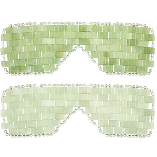 Hercicy 2 Pcs Jade Eye Mask Green Jade Stone Facial Cooling Mask for Alleviate Puffiness Face Massage Relax Eyes Relieve Migraine Meditation Beauty (White, Light Green)