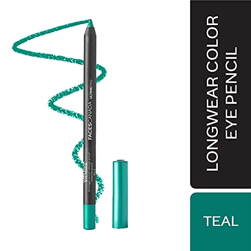 FACESCANADA Longwear Eye Pencil, 5 Bright Color Shades, Smudge Proof, Waterproof, Intense Color, One Stroke Smooth Color, Made In Germany, Peta Approved, Teal (Green), 0.04 Oz