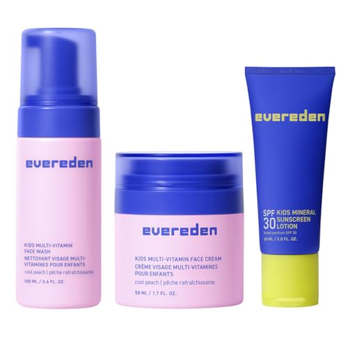 Evereden Kids Daily 1-2-3 Routine Bundle: Clean & Vegan Skincare for Kids ? Hydrating & Gentle Tween Skincare Set with Multi-Vitamin Face Wash, Face Cream, & SPF 30 Mineral Sunscreen