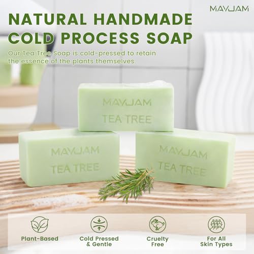 MAYJAM Tea Tree Oil Soap Bar, Natural Botanical Tea Tree Bar Soap with Vitamin E, Pure Plant Oil Bath Soap for Body Face Fights Acne, Tinea, Ringworm, Skin Itch Irritation and Prevents Breakouts