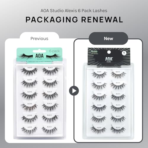 AOA Studio 6 Pairs Alexis Natural Handmade False Eyelashes with Glue and Tweezer Lash Kit Natural Volume Reusable Fake Eyelashes 100 Percent Handmade Cruelty Free
