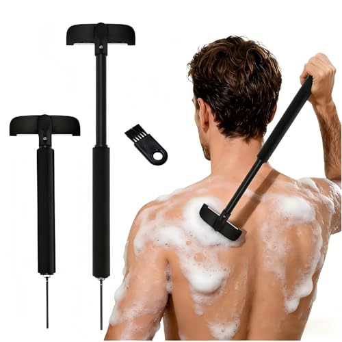 VEYLA Skin-Safe Back Shaver for Men,Aluminum alloy Extendable Long Handle,Wet Dry Use Full Body Hair Trimmer Groomer,Diy Nick-free Safety Razor Back Shaver(1-Pack)