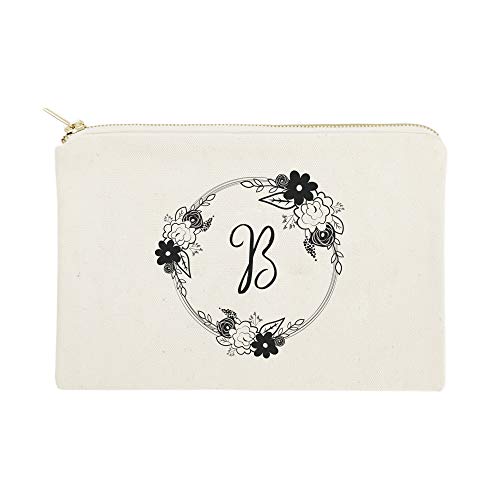 The Cotton & Canvas Co. Personalized Monogram Floral Initial B Cosmetic Bag and Travel Make Up Pouch