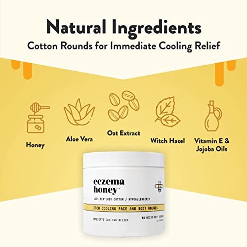 ECZEMA HONEY Itch Cooling Face & Body Rounds - Anti Itch Cotton Face Pads - Moisturizer for Eczema, Dry & Sensitive Skin (50 Cotton Rounds)