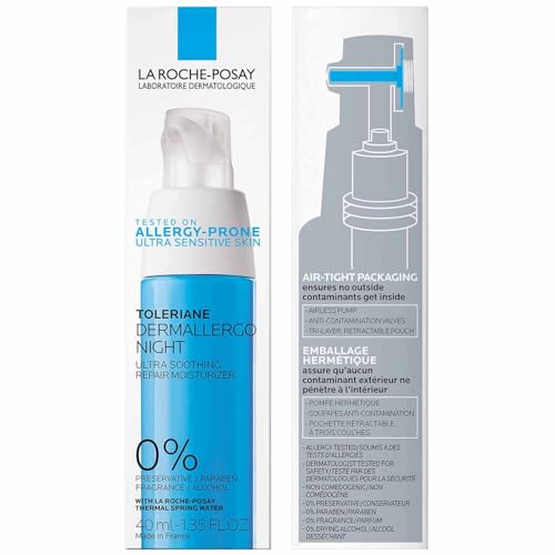 La Roche-Posay Toleriane Dermallergo Night Cream for Face, Intense Soothing Moisturizer with Vitamin E, Allergy Tested, for Sensitive Skin, Formerly Toleriane Ultra Night