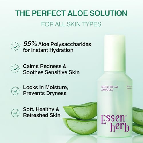 Aloe Serum (Muco Ritual Ampoule) ? Korean Vegan Facial Essence with 95% Aloe Polysaccharides ? Lightweight Hydration for Dry & Visibly Stressed Skin ? 4.05 fl oz (120ml)