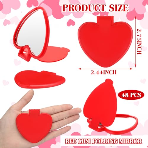 Geetery 48 Pcs Compact Mirror Bulk Gifts Heart Shaped Mini Pocket Folding Portable Travel Makeup Purse Mirror for Women Friend Bestie Mother's Day Party Favor(Red)