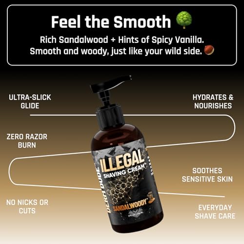 Derm Dude Illegal Shave Cream for Men | Ultra-Slick Shaving Cream for Sensitive Skin | Fights Razor Burn, Bumps, Nicks & Cuts | Smooth Glide Formula ? Sandalwoody Scent, 8oz