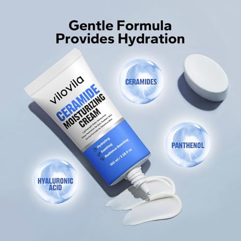 Ceramide Facial Moisturizing Cream, Hydrating Face Moisturizer for Women, Gentle Moisturiser for Sensitive Skin, Daily Skin Nourishment and Softening, Lightweight Cream to Restore Radiance
