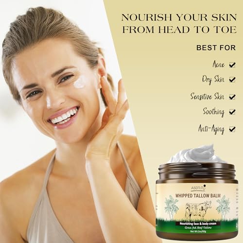 Handmade Whipped Tallow Balm for Skin Care- All Natural Grass Fed Beef Tallow All Purpose Balm,Face and Body Moisturizing Cream, Tallow Balm For Dry Skin- 2 oz