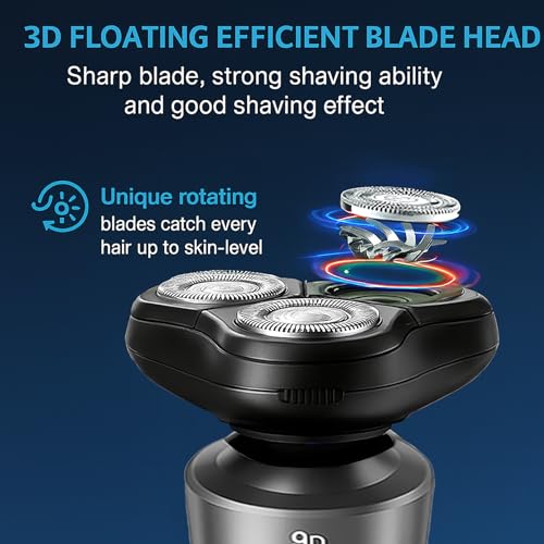 Electric Razor for Men, Rechargeable Rotary Electric Shaver with 3D Floating Heads, Ideal for Travel, Office, and Business Trips (Gray)