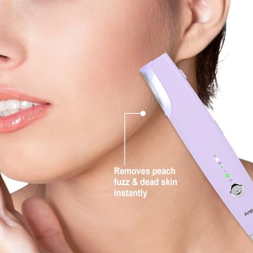 Rechargeable Sonic Smooth Dermaplane Razor for Women Face + Eyebrow trimmer Dermaplaning System with LED Light Peach Fuzz Remover, 3 Speeds - 8 Weeks of Dermaplaning Blades (Lavender)