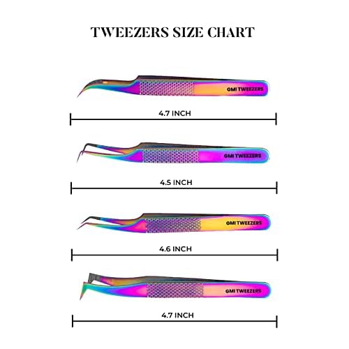 Fiber Tip Lash Tweezers- Pack of 4 Eyelash Extension Tweezers Professional- Lash Tweezers.
