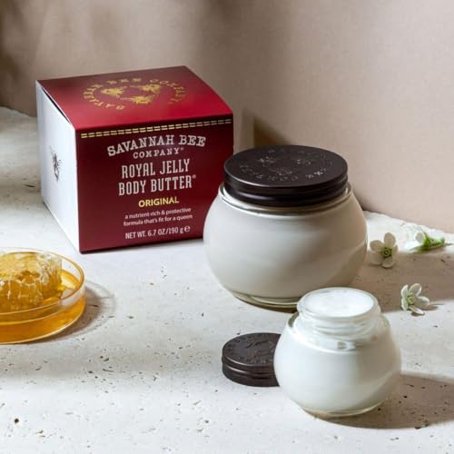 Savannah Bee Company Ultra-Rich Royal Jelly Body Butter Original Formula Set: Deeply Moisturizes, Nourish & Revitalize Skin with Sweet Fragrance of Blackberries & Velvety Vanilla (6.7 Oz & 1.65 Oz)