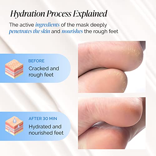 PLANTIFIQUE Foot Peel Mask with Peach 2 Pack and Hydrating Foot Mask for Dry & Cracked Feet