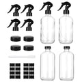 OMISTAR 4PCS 16 OZ Clear Glass Spray Bottles for Cleaning - Refillable Spray Containers with Trigger Spray Caps, Screw Caps, Label Stickers, and Pen, Ideal for Cleaning, Essential Oils, Hair Care