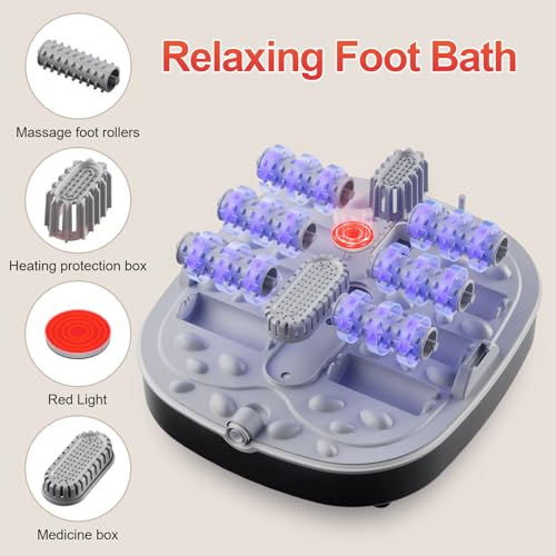 Collapsible Foot Spa Bath with Heat,Foot Massager with Two Side Supports,Leakage Protector,Temperature Control,Bubbles,Red Light,Timer,Feet Spa Tub,Feet Soaker,Gifts (Black)