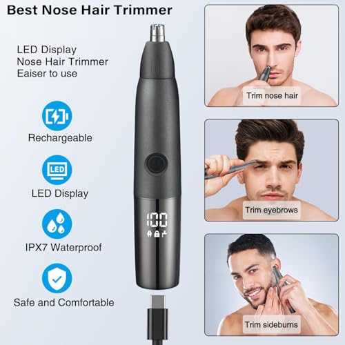 AROSKY Nose Hair Trimmer for Men Women - Painless Electric USB Rechargeable Eyebrow Trimmer Waterproof Hair Razor Nose Ear Face Body Grooming Kit Washable