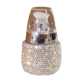 Rhinestone Travel Portable 30ml Lotion Dispensing Empty Bottle - Luxury Bling Glass Cosmetic Empty Container - Press Pump Design for Easy Dispensing - Ideal for Beauty On-The-Go (Silver)