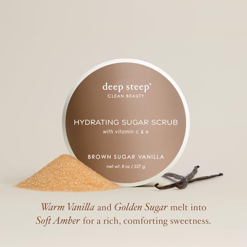 Deep Steep Sugar Scrub, Brown Sugar Vanilla, 8 oz ? Exfoliating Body Scrub with Organic Coconut Oil, Shea Butter & Argan Oil ? Vegan, Clean Beauty, Smooth, Soft & Nourished Skin