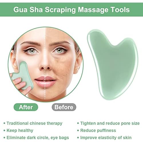 URAQT Gua Sha Massage Tool, 2 Pcs Natural Jade Gua Sha Board, Quartz Jade Stone Gua Sha Facial Tool, Face Scraping Massager, Anti Aging Massage Beauty Tool for Face, Eye, Neck