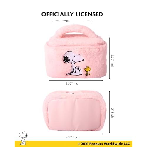 SALLY ROSE Peanuts Snoopy Pink Make Up Bag Official License, Plush Woodstock and Snoopy Cosmetic Bag, Mother's Day Gifts