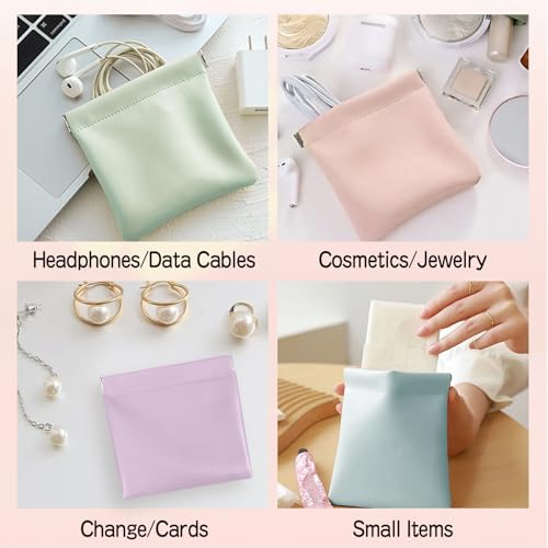 Layway 4 PCS Small Makeup Bag for Purse, Personalized Snap Closure Leather Organizer Pouch, Waterproof Portable Self-Closing Small Cosmetic Bags for Women Handbag Travel Coin Storage (4.72in*4.72in)