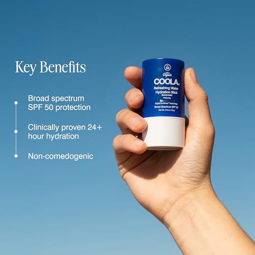 COOLA Organic Refreshing Water Stick Face Moisturizer with SPF 50, Dermatologist Tested Face Sunscreen with Plant-Derived BlueScreen Digital De-Stress Technology, 0.8 Oz