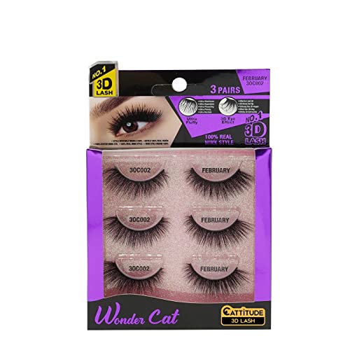 EBIN NEW YORK Cattitude 3D Lash 3 Pair ? Wonder Cat 3D Faux Mink Lash Enviable Volume Lightweight Comfortable Wear Double Layered Wispy Lash Fullness Reusable
