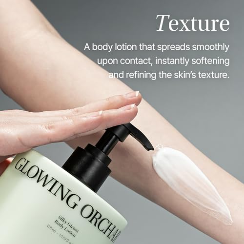 Objet Silky Gleam Body Lotion ? Botanical Plant Oils & Butters with Niacinamide and Vitamin C&E, Deep Barrier Hydration, 24H Glow and Smooth Firm Skin?Premium Korean Body Care, Glowing Orchard (450ml)