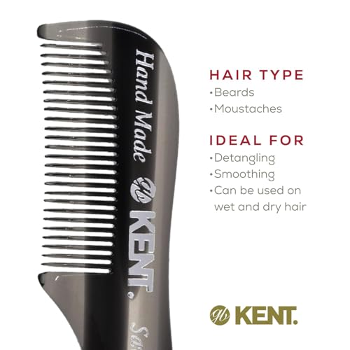 KENT A 81T Graphite X-Small Men's Beard Mustache Pocket Comb, Fine Toothed for Facial Hair Grooming and Styling. Hand-Made of Quality Cellulose Acetate, Made in England