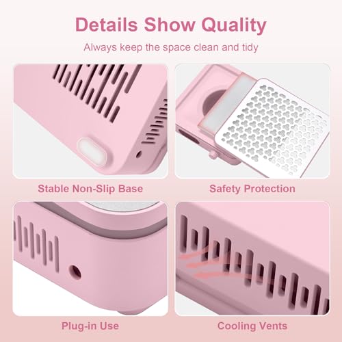 Nail Dust Collector with 10 Speed Settings, Powerful Suction Nail Vacuum, Nail Fan Dust Collector for Beginner, Dust Collector Nail Tech for Acrylic Nail Polishing Manicure Salon Home (Pink)
