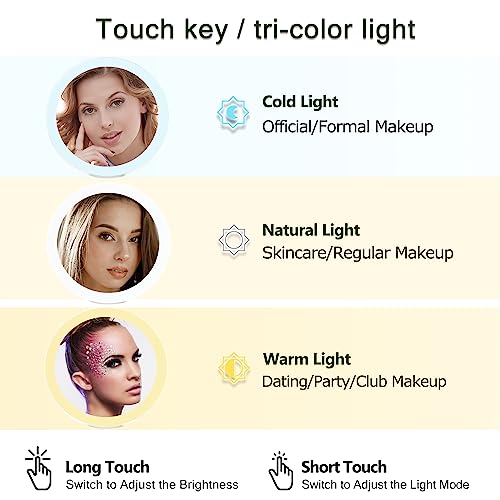 MIYADIVA 20X Magnifying Mirror with Light, Travel Magnifying Mirror, 1X/20X Vanity Mirror with Light, Adjustable Handle Travel Makeup Mirror, Touch Switch Light up Mirror for Plucking Eyebrows