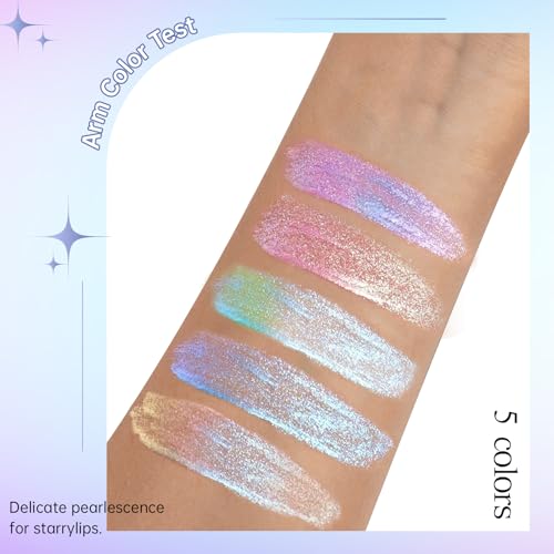 5 Colors Liquid Glitter Eyeshadow Set, Chameleon Metallic Shimmer Diamond Eyeliner Sparkle Eyeshadow, Waterproof Long Lasting Holographic Eye Brightener Chrome Highlighter Makeup