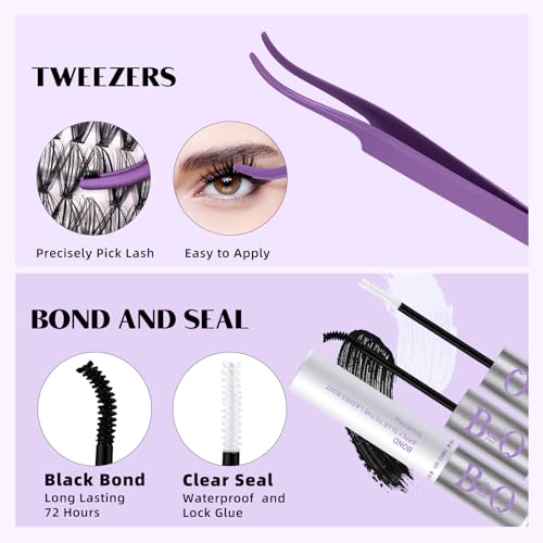 Lash Extension Kit for Beginners 280pcs Eyelash Extension Kit 30D 9-16 Mixed Lash Clusters Kit D Curl Lash Kit with Lash Bond and Seal Individual Lashes Kit DIY (KIT,30D-D-9-16MIX)