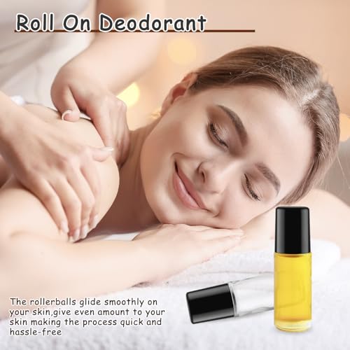 Large Glass Roll On Bottles,Empty Glass Deodorant Roller Bottles With Large Plastic Roller Ball for Essential Oil,Deodorant,Castor Oil,Body Oil-Dispense Containers for Pains (Clear, 1oz/30ml)