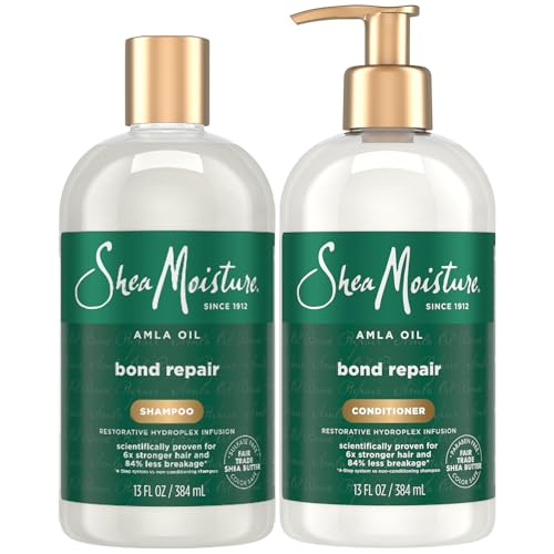 SheaMoisture Shampoo & Conditioner, Amla Oil, Bond Repair Hair Treatment for Dry, Damaged Hair, Anti-Frizz Products for Curly Hair, 13 Oz Ea